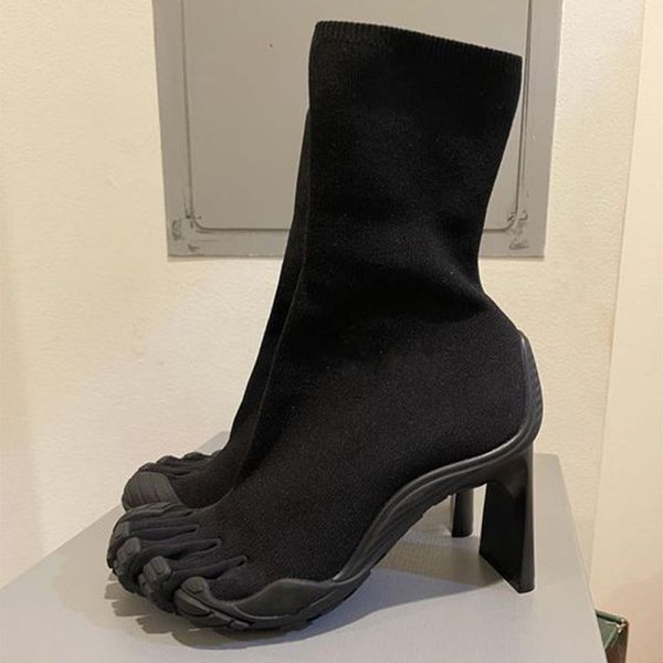 

black finger toe boots fabric elastic stretch booties ankle shoes women winter ankle boot