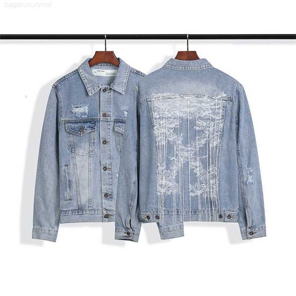 

correct version 20ss offs style ow sling letter arrow denim jacket versatile coat batch, Black