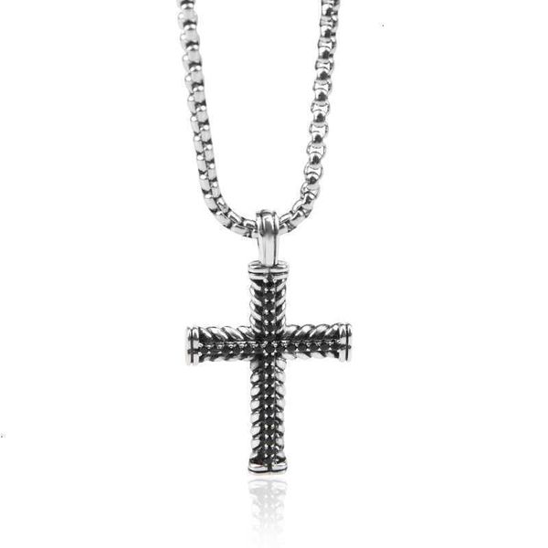 

95% off zircon designer necklaces fashion men box chain luxury black necklace vintage cross pendant inlaid punk jewelry gift for boys, Silver