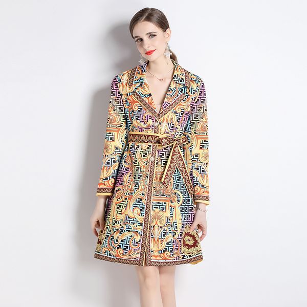 

luxury fashion baroque print trench coats 2023 women long sleeve single-breasted designer windbreaker spring autumn winter casual vacation l, Tan;black