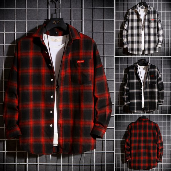 

men's casual shirts plaid fashion pocket male clothing 230211, White;black