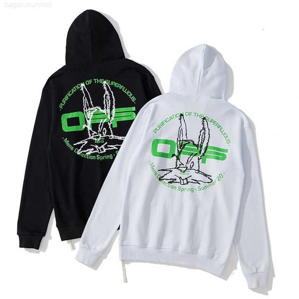 

offs style trendy rabbit embroidery letter print hoodie sweatshirt men's and women's loose fall coat, Black;brown