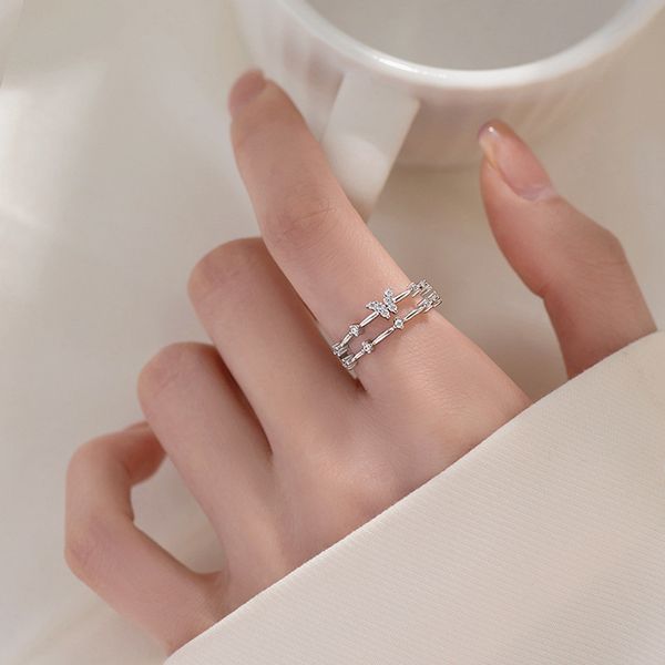 

10pcs double layer shiny cute butterfly female resizable opening rings for female daily accessory gifts, Silver