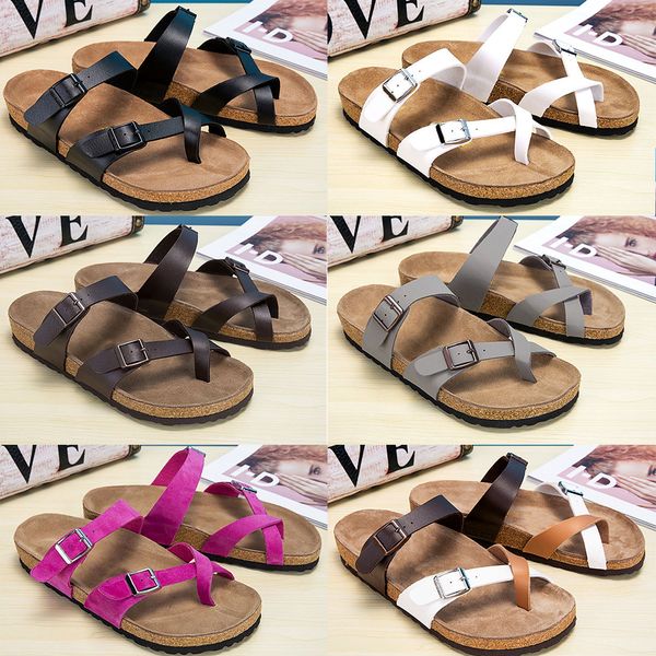 

2023 boston mens womens scuffs slippers boston cork couple slippers leather clogs cork flat fashion leather slide outdoor beach sandals 35-4, Black