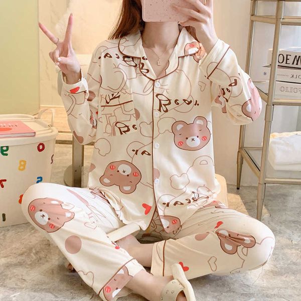 

2023 new pajamas women's long-sleeved trousers home wear two-piece suit can