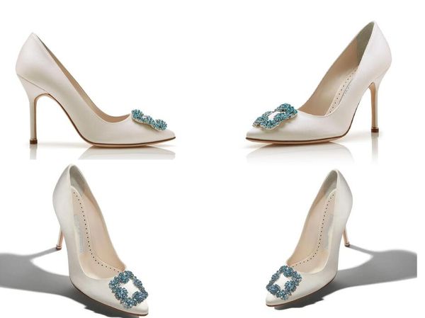 

elegant design sandals quality pump shoes heels leather pointed toes dress hangisi velvet pumps square buckle crystal logo dust bags wedding, Black
