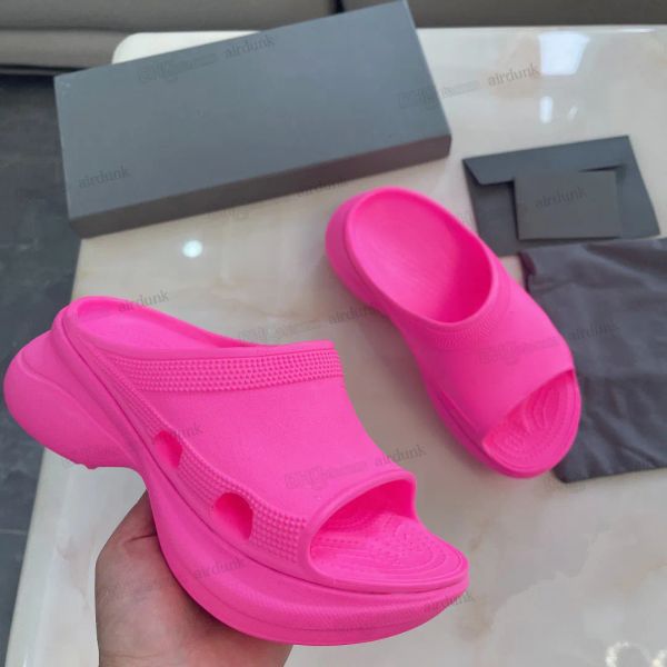 

with box 2023 new pool croc slides platform slippers women men balenciagas sandals solid chunky sole rubber foam slide beach shoes summer sp, Black