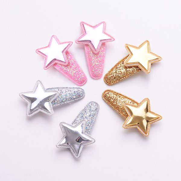

old cobbler ets001# hair accessories baby clip five-pointed star flash powder plastic spraying color droplet shape candy girl, Slivery;white