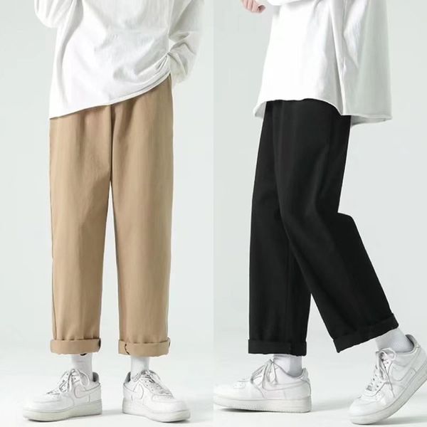 

men's pants legible men's pants retro ankle length casual cotton pant male elastic waist loose pant man, Black
