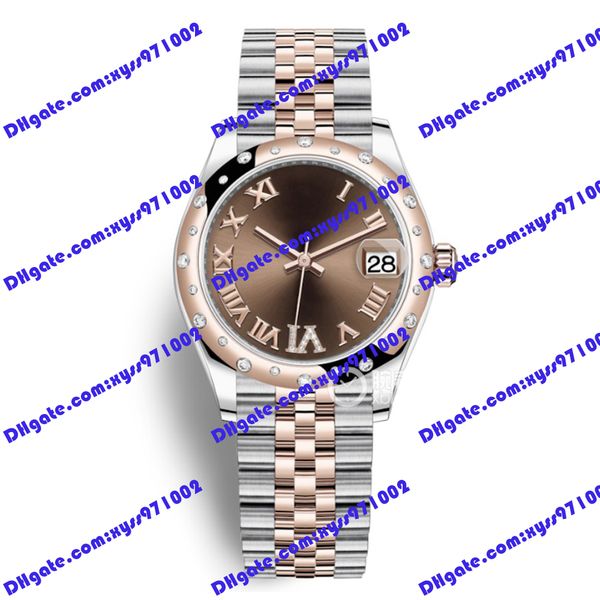

watch 2813 sports automatic watch 278341rbr 31mm brown roman dial diamond watch 18k rose gold stainless steel watch band sapphire glass m278, Slivery;brown