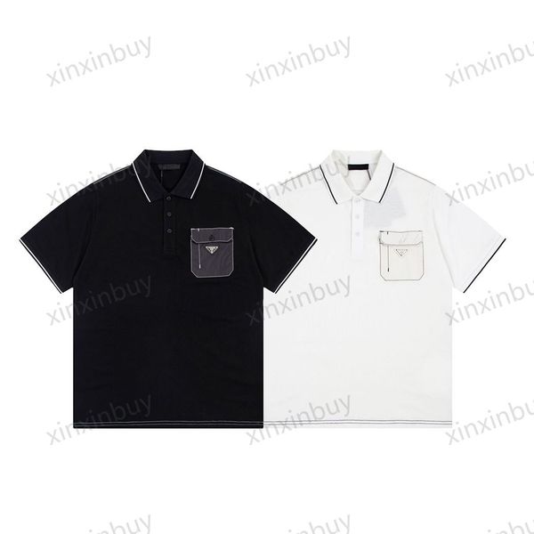 

xinxinbuy men designer tee t shirt 23ss milan nylon metal triangle label short sleeve cotton women white black xs-xl, Black;brown
