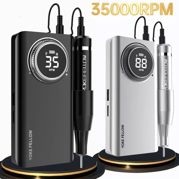 

nail art equipment yoke fellow electric drill machine 35000 rpm rechargeable manicure pen apparatus for gel polisher 230211, Silver