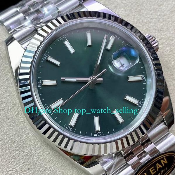 

men 41mm new style watch for men mint green dial fluted bezel 904l steel bracelet folding clasp clean cal.3235 movement automatic mechanical, Slivery;black