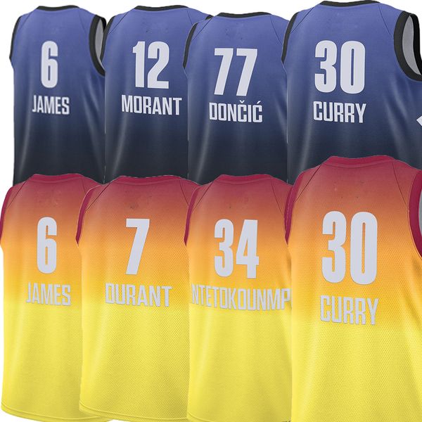 

2023 all-star basketball jerseys embiid antetokounmpo stephen curry lillard tatum ja morant luka doncic kyrie irving kevin durant mitchell h, Black;red