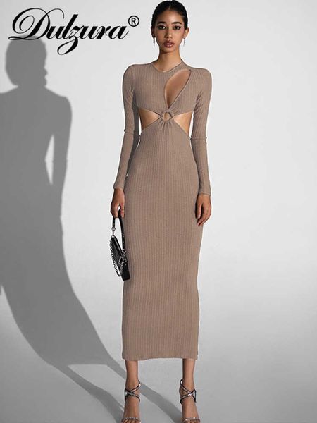 

casual dresses dulzura summer knitted y2k clothes hollow out long sleeve backless bodycon midi dresses for women 2022 outfits club party t23, Black;gray