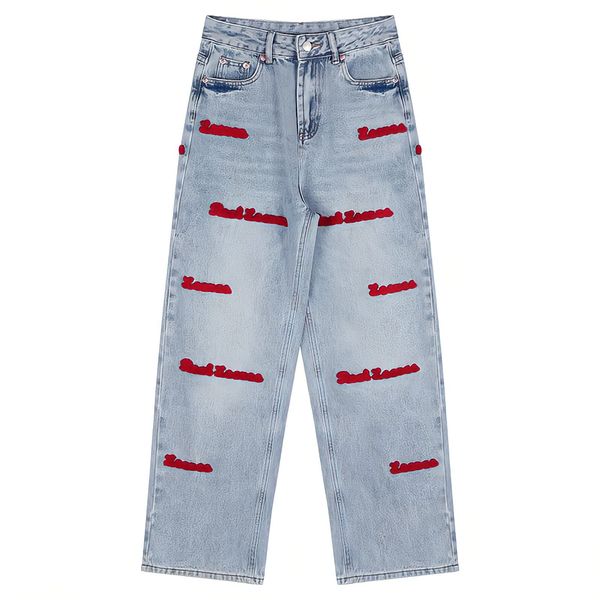 

men's jeans embroidery letter designer straight for men black pants fashion korean streetwear vintage baggy wide leg denim trousers 230, Blue