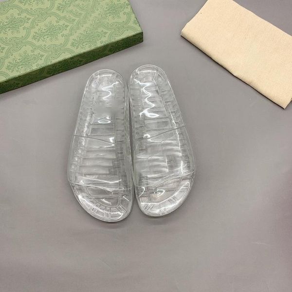 

with box sheer logo slides designer luxury women men slippers transparent jelly couple slipper summer sandals fashion shoes w cq, Black