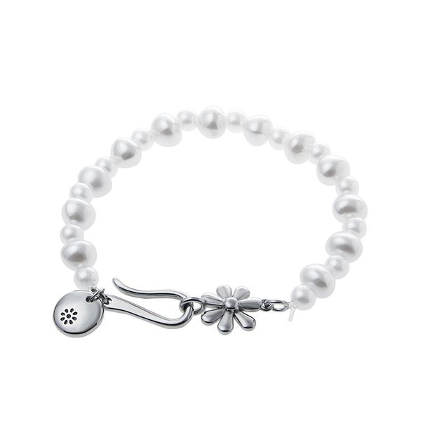 

originally-designed pearl stitching chain bracelet with buckle flowers niche design high-grade ins hip-hop street jewelry accessories, Black