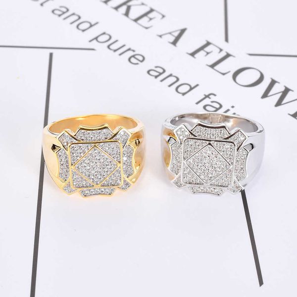 

earthree-dimensional geometric copper inlaid with zircon hip-hop trendy men's index finger ring, Silver