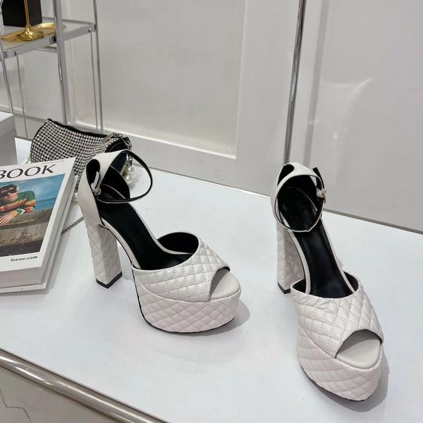 

womens sandals thin heel 15.5cm high heel casual banquet thick sole shoes diamond check fashion trend master spring and summer open toe roun, Black