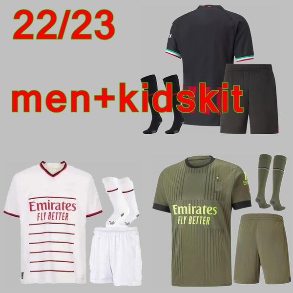 

22 23 soccer jersey giroud r.leao bennacer theo romagnoli florenzi tonali rebic 2022 2023 football shirt maillot men kids kit full set socks, Black
