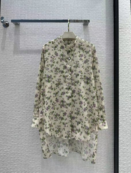 

milan runway shirts 2023 new spring summer stand collar long sleeve print designer blouses brand same style shirts 0212-17, White