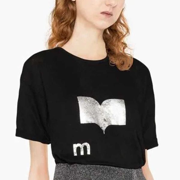 

23ss isabel marant women designer tshirt new fashion letter sequin printing straight tube casual pullover sports women beach tees, White