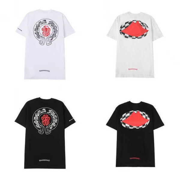 

classic luxury men's brand t shirt tees men women sanskrit letter sweatshirts short sleeve horseshoe designer couple t-shirts cross te, White;black