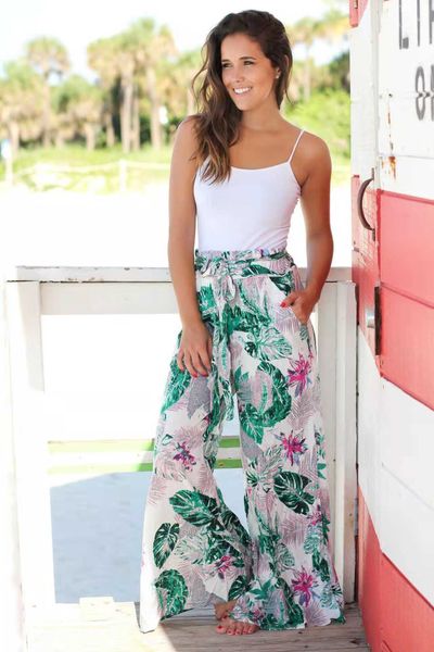 

women's pants capris new fall 2022 fashion print lace-up pocket women's pants wide leg pants t230210, Black;white