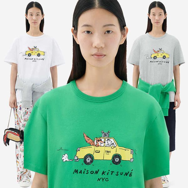 

summer new women's maison kitsune women designer tshirt fashion car print letter embroidery women's short sleeve t-shirt, White