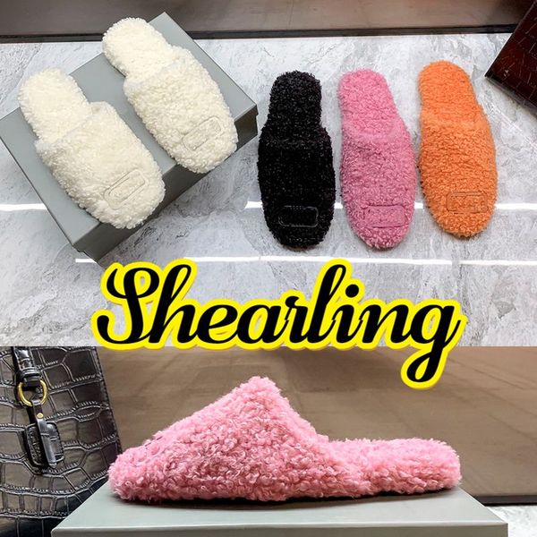

with box cosy slippers double signature shearling women slipper warm plush slides winter woman slide comfortable furry fur sandals fuzzy tx, Black