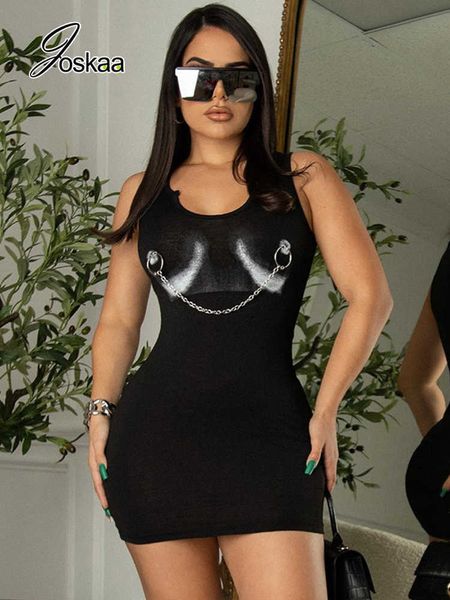 

party dresses joskaa printed chain patchwork sleeveless mini summer dresses women 2022 party clubwear o-neck off shoulder bodycon dress t230, White;black