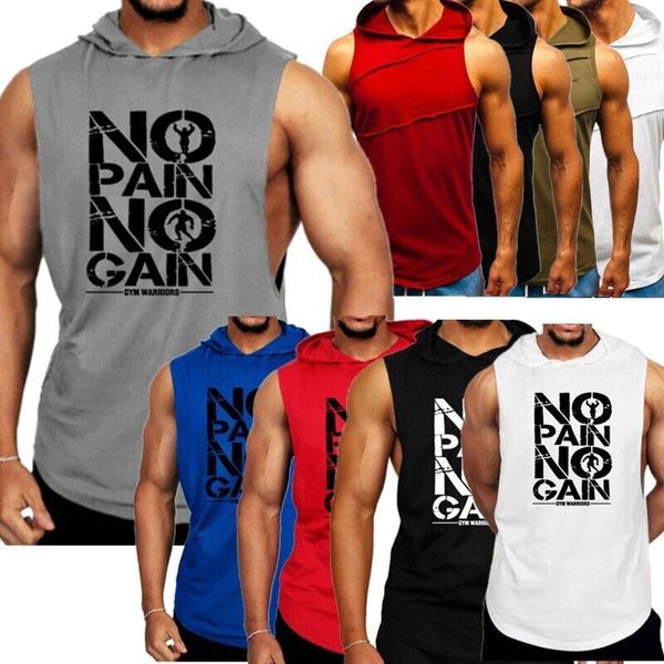 

mens casual hooded tank gym fitness workout vest sleeveless hoodie sport top, White;black