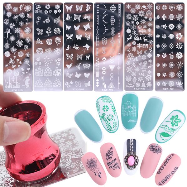 

nail art templates 6pcs stamping plates set summer flower leaf christmas snowflake template image plate printing stencil tool sastz n 230211, White
