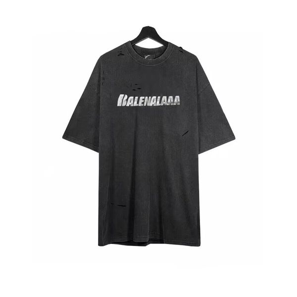 

2023 vintage t shirt men women cotton t-shirt tee cotton print made old broke hole crew neck oversized fit lovers paris 1917 balencaigaity, White;black