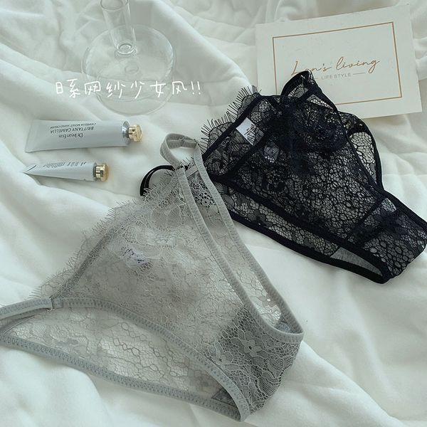 

women's g-strings thong lace panties women hollow pure desire ultra-thin low waist thin mesh gauze briefs with eyelashes f103, Black;white