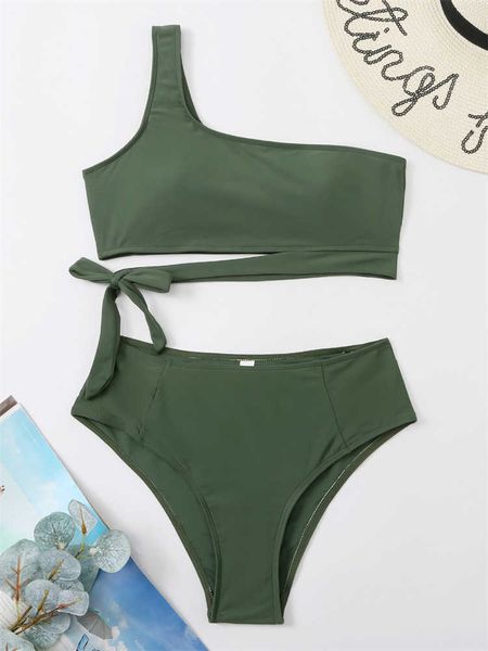 

women's swimwear bikini swimsuit women 2023 new solid one shoulder bikinis set high waist swimwear 2 piece summer beach bathing suit fe, White;black