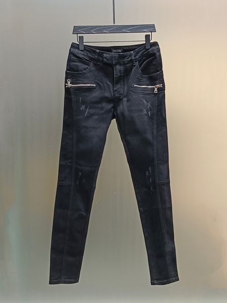 

2023 fashions mens distressed ripped skinny zipper black designer jeans ~ us size 29-38 jeans ~ slim motorcycle moto biker causal denim pant, Blue