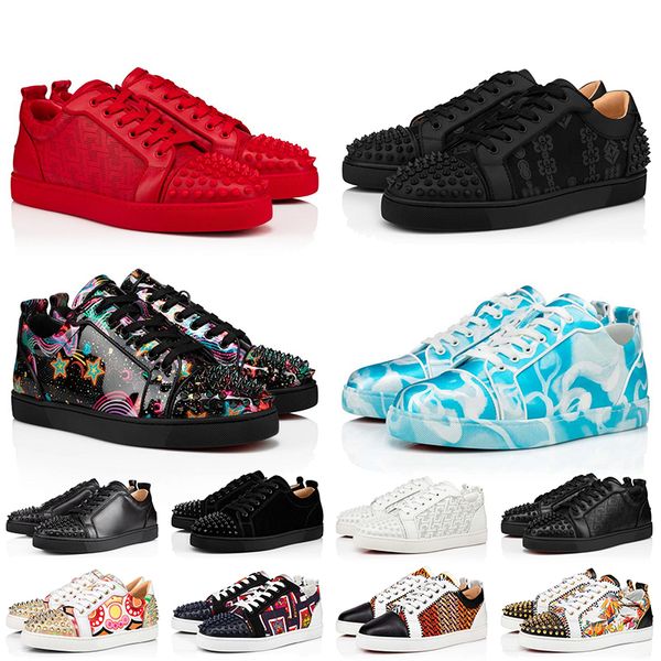 

low platform sneakers designer casual shoes red flat women men fashion luxury loafers spikes party flat big size 13 suede leather vintage tr, Black