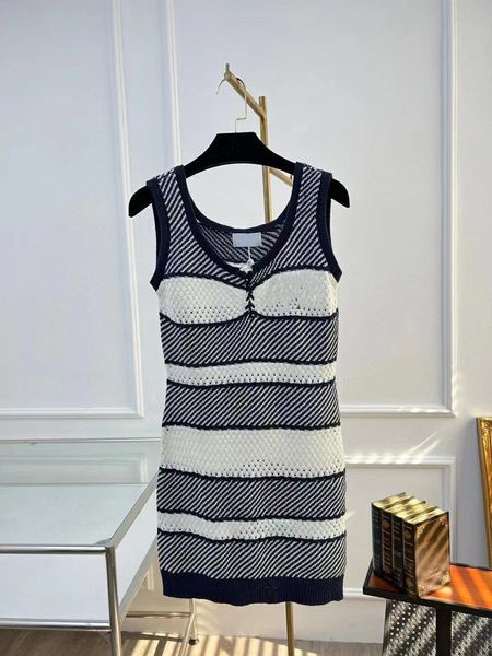 

23ss womens casual striped knitted dresses summer sling skirts party nightclub embroidered letters lady vest dress 2 colors, Black;gray