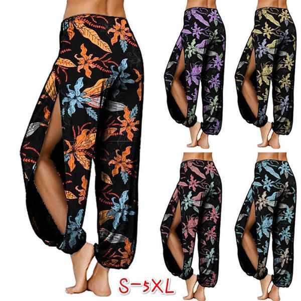 

women's pants capris 2020 spring and summer new women's fashion print harun pants split casual wide leg pants loose lanterns t2302, Black;white