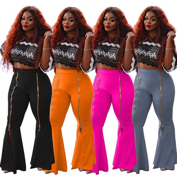 

women's pants capris m2065 women's fashionable high-waisted slim ruffle flared zipper plain casual wide leg pants t230210, Black;white