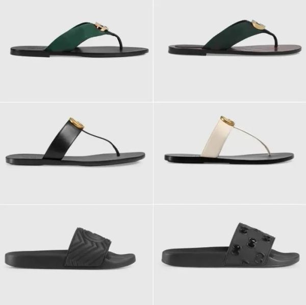 

with box slipper designer slide summer sandals fashion men beach indoor flat flip flops leather lady women shoes ladies slippers size 35- ts, Black