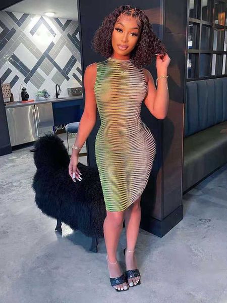 

party dresses joskaa stripe mesh bodycon vest dress women high street clothing lady birthday party wear 2021 summer night club mini dress t2, White;black