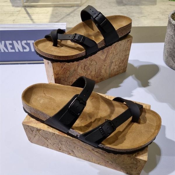 

2023 new mayari cork slippers fashion authentic slide floral brocade rubber mens flat slippers gear bottoms striped women beach causal sanda, Black