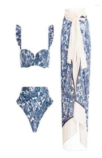 

designer swimwear bikini women039s swimwear designer 2023 women blueandwhite porcelain print bikini set skirt cover up lace swimsuit beachwe, White;black