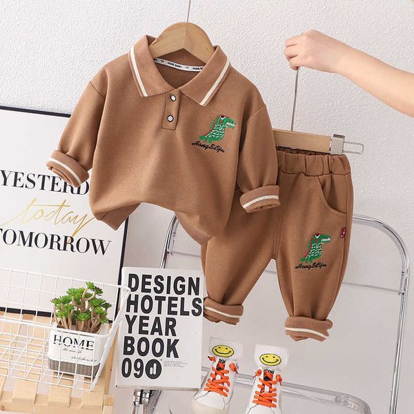 

clothing sets spring baby cartoon dinosaur set boys' and girls' long sleeve sweater pants piece simple sportswearsatchel, White