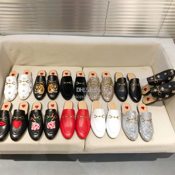 

with box leather loafers muller designer slipper mens shoes with buckle fashion men women princetown slippers ladies casual mules flats 3 hj, Black