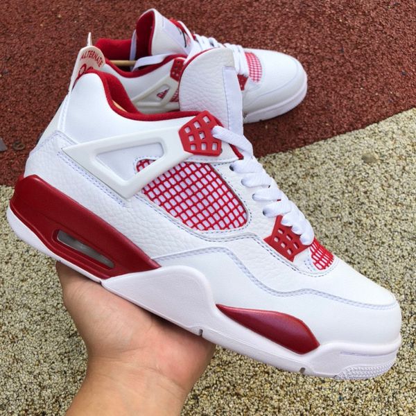 

classic men basketball shoes jumpman 4 4s alternate 89 white fire red black tech grey designer sports sneakers shoes ship with box us7-13