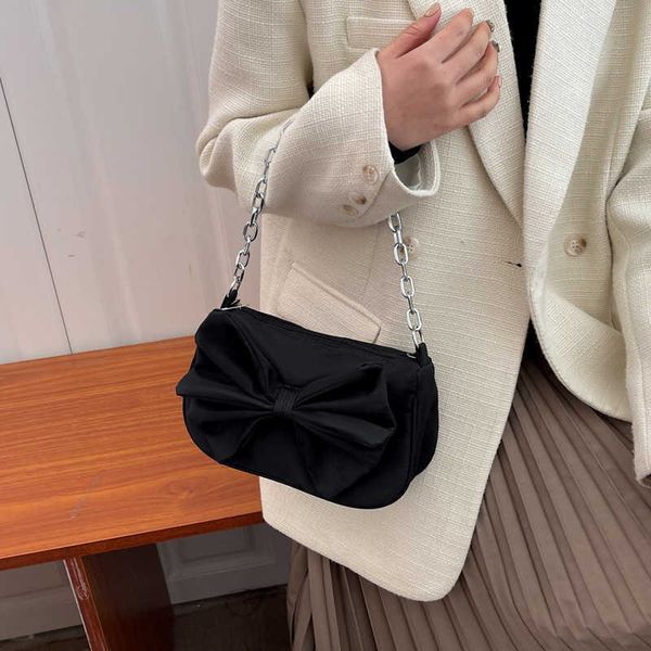 

elegant solid color bowknot women underarm oxford ladies shoulder crossbody bag female soft nylon purse small tote handbags